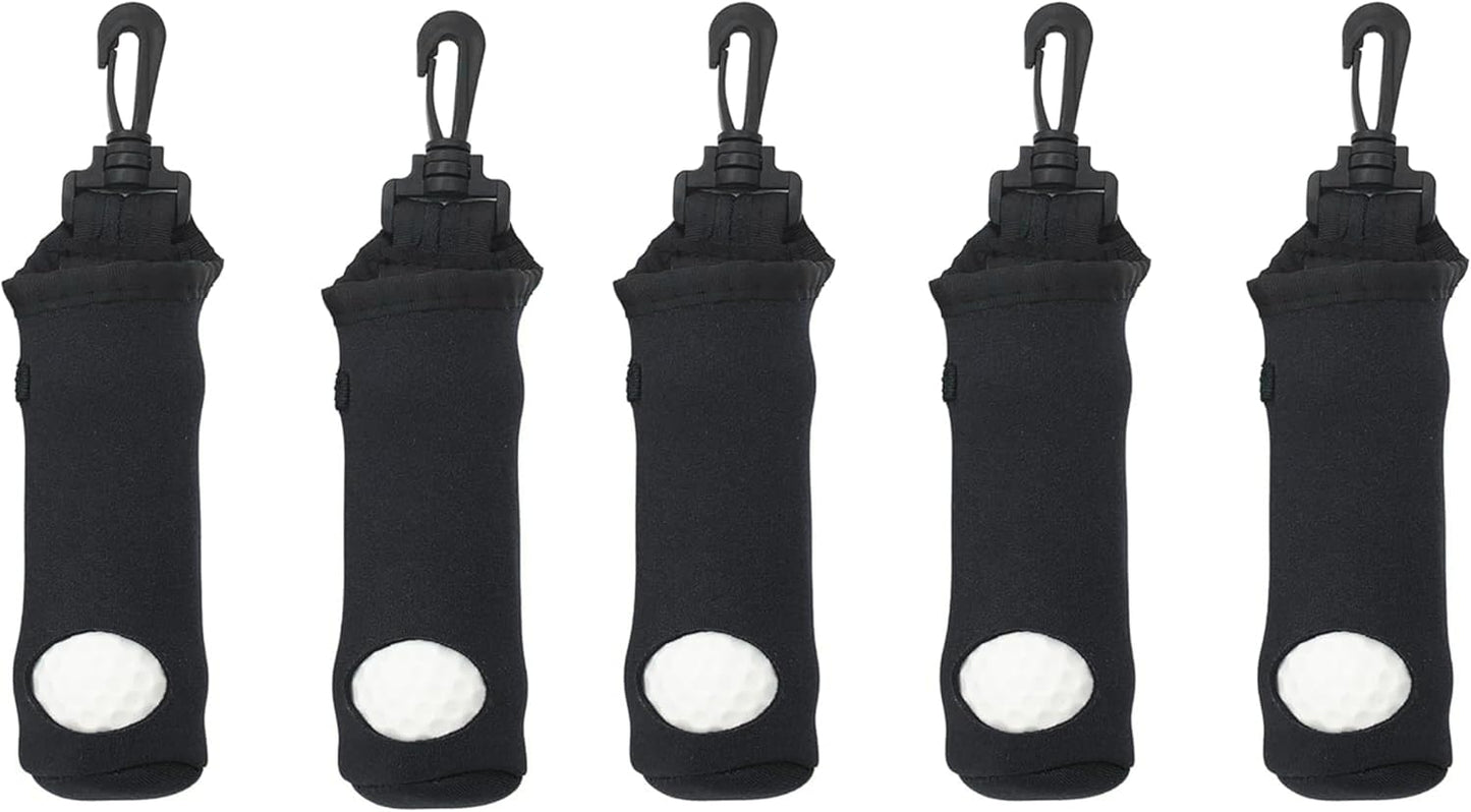 Golf Tee Holder Neoprene Golf Ball Carry Bag with Clip for Keychain, for 3 Balls and 3 Tees (5 Pieces)